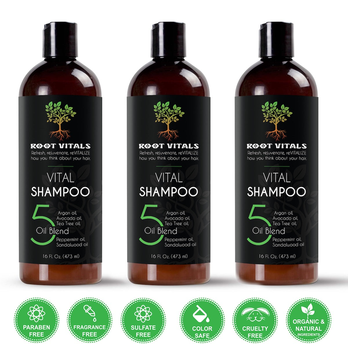 Vital Shampoo for Natural Hair Growth and Shampoo for thinning hair  3 bottles