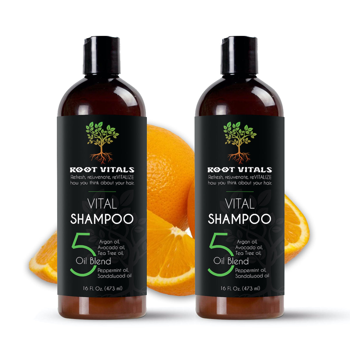 Two 160 Orange scented ounce bottles of Natural Hair Growth Shampoo