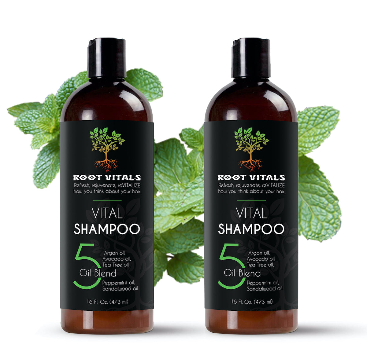 Two 160 Peppermint scented ounce bottles of Natural Hair Growth Shampoo